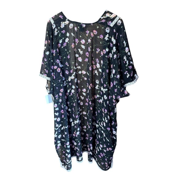 Steve Madden Black Floral Kimono Duster One Size - Picture 3 of 5